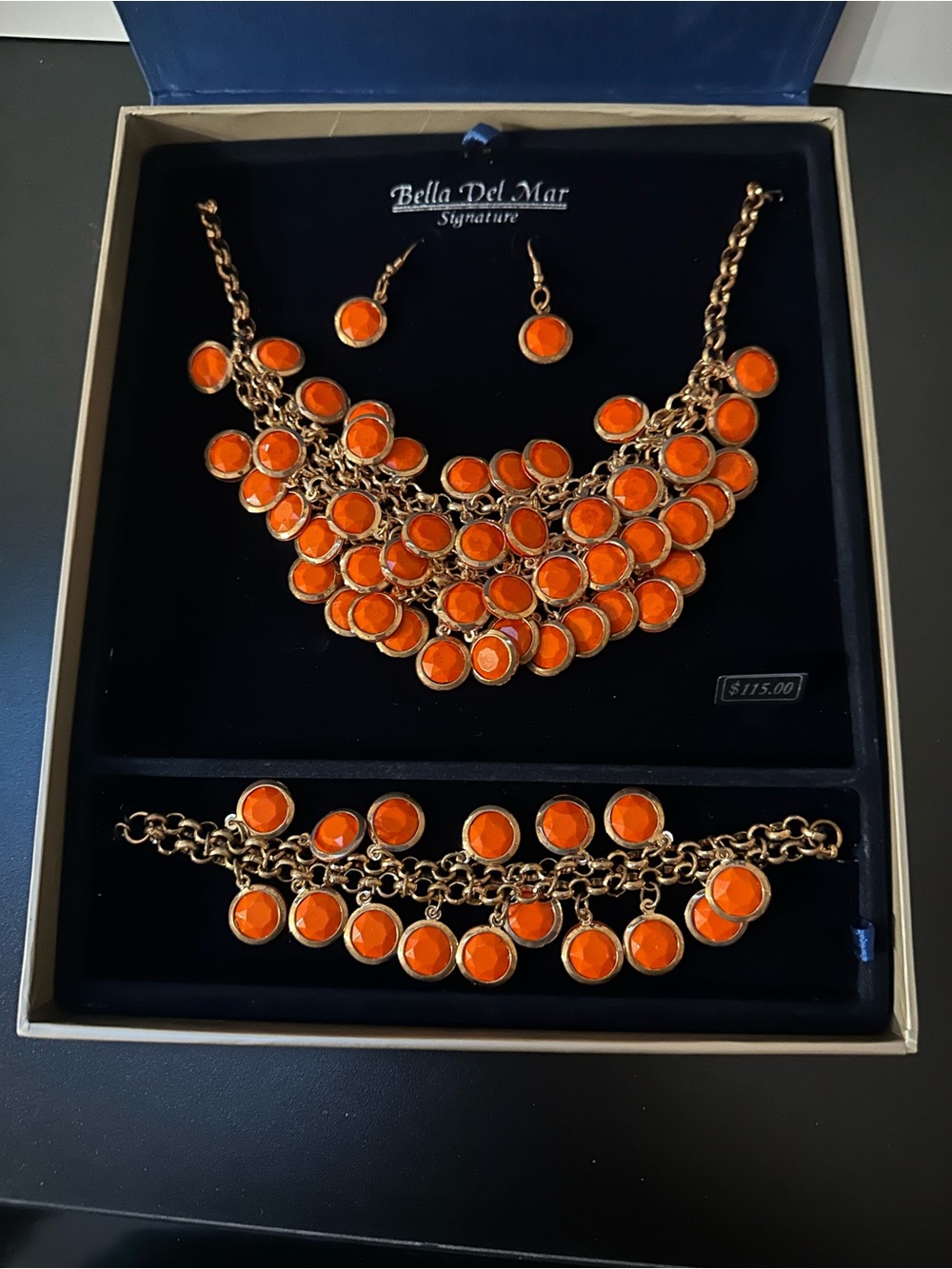 Orange Statement Necklace & Bracelet Set